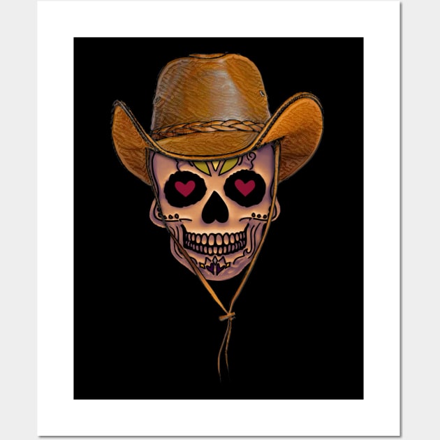 Cowboy Hat Halloween Skull Wall Art by SoLunAgua